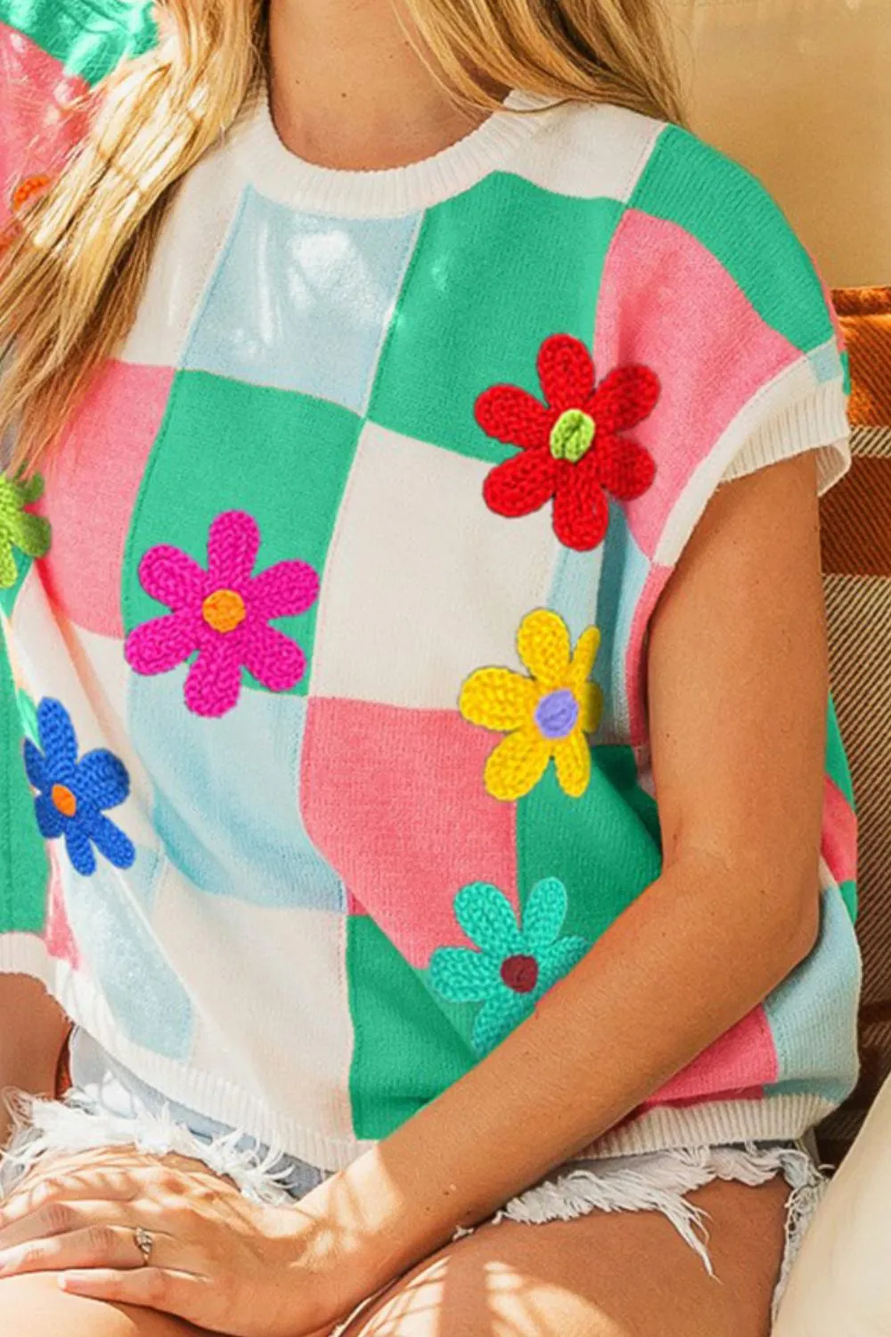 Flower Patch Checkered Sweater Vest, image 3