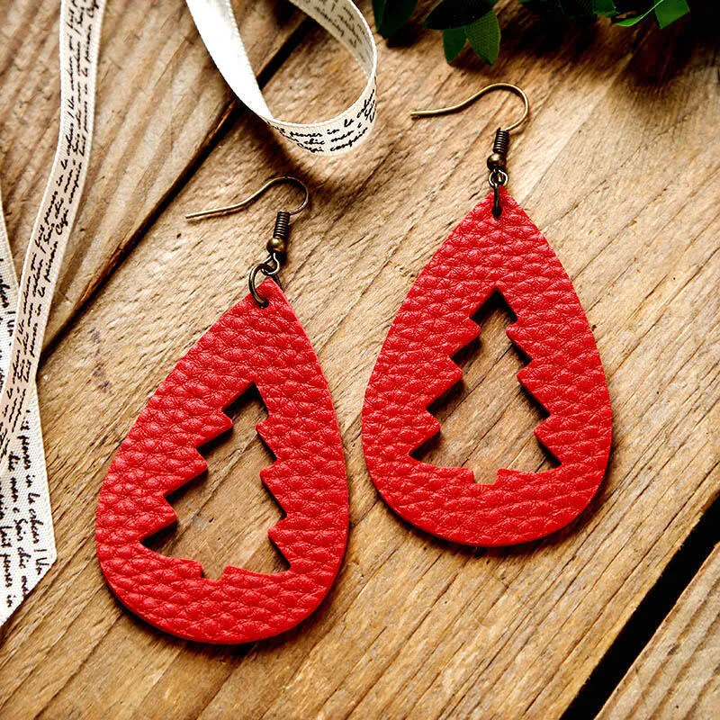 PU Leather Cutout Christmas Tree Earrings, image 6