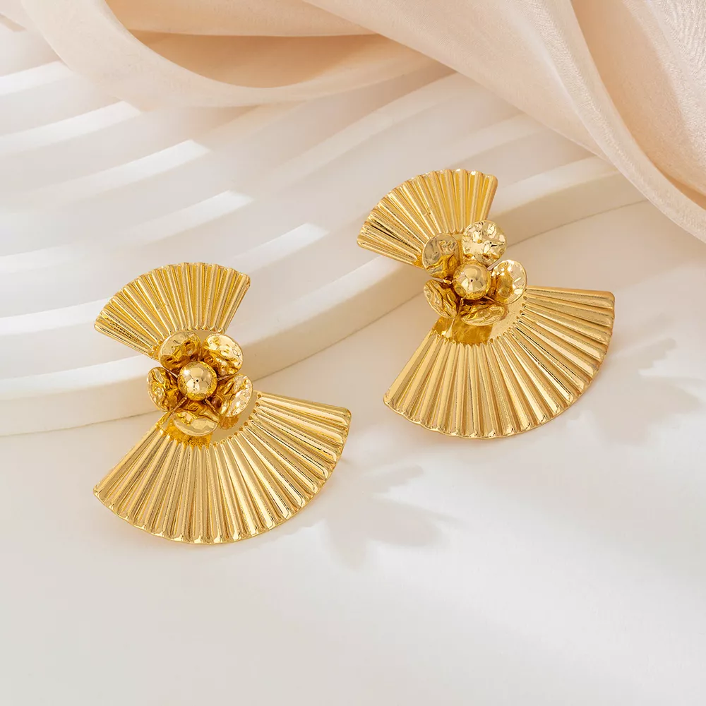 18K Gold-Plated Alloy Fan Earrings, image 2