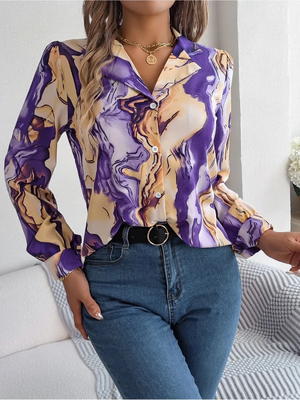 Printed Button Up Long Sleeve Shirt, image 12