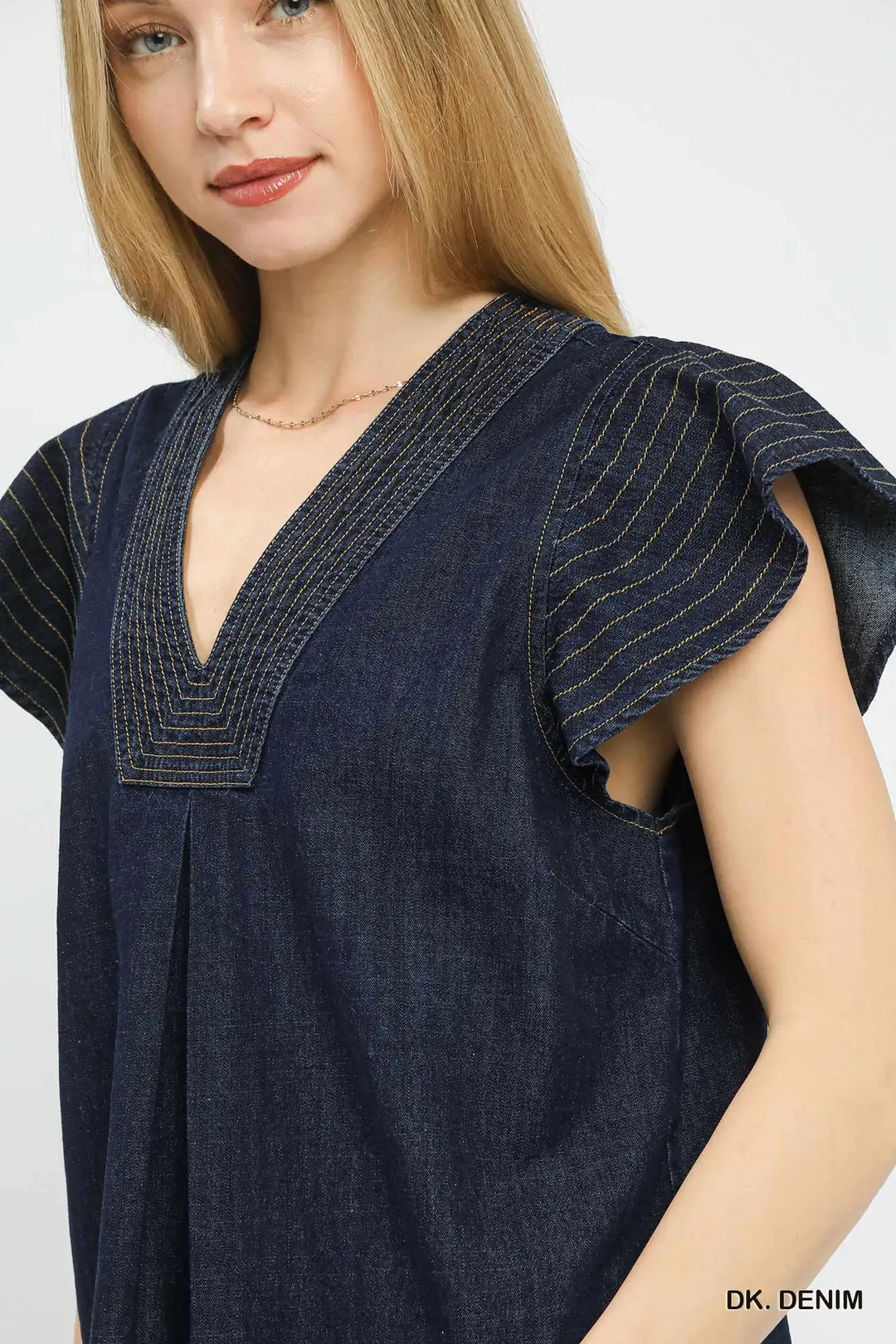 Cap Sleeve Denim Top, image 4