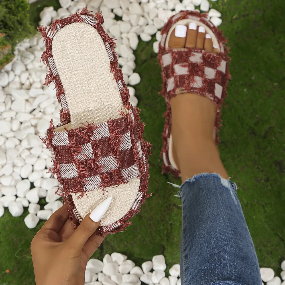 Fringe Checkered Platform Sandals, image 4