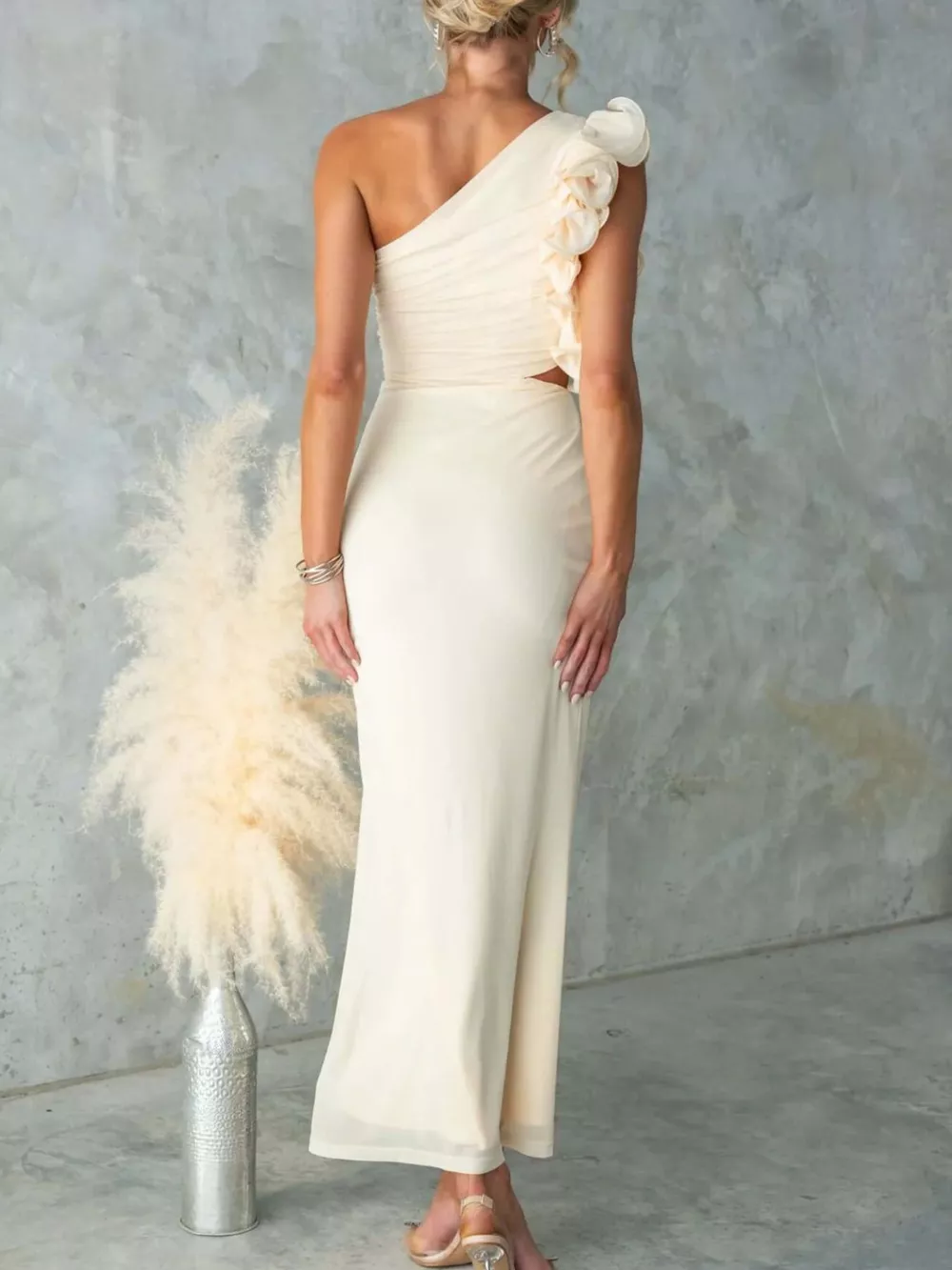 One-Shoulder Floral Trim Sleeveless Maxi Dress, image 16