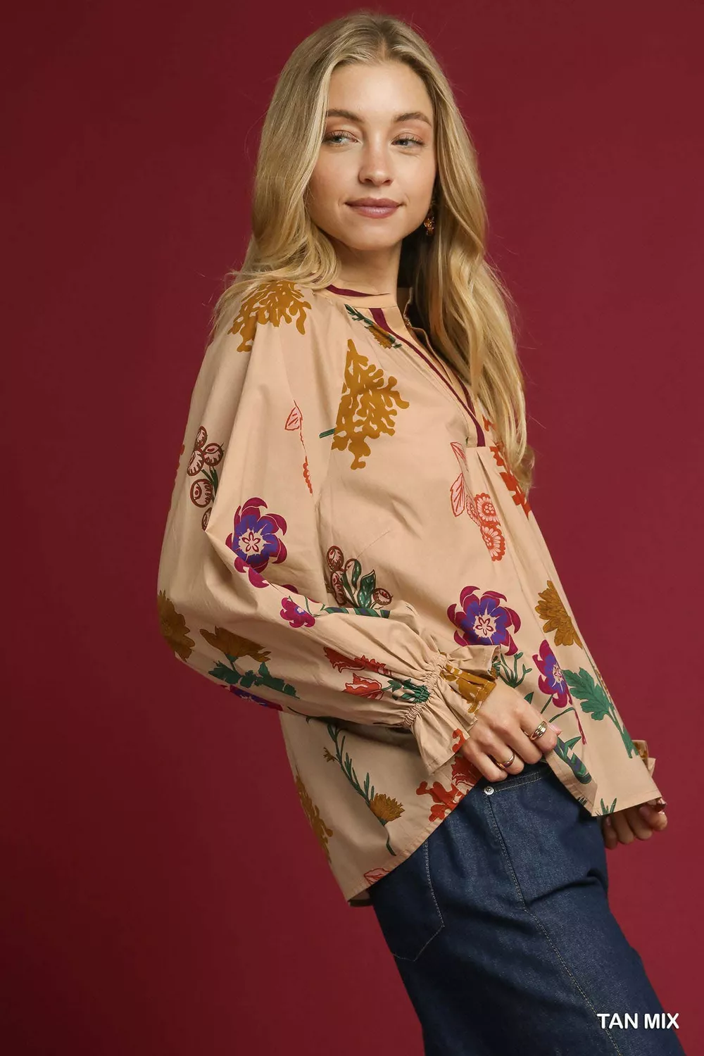 Floral Print Flounce Sleeve Blouse, image 2