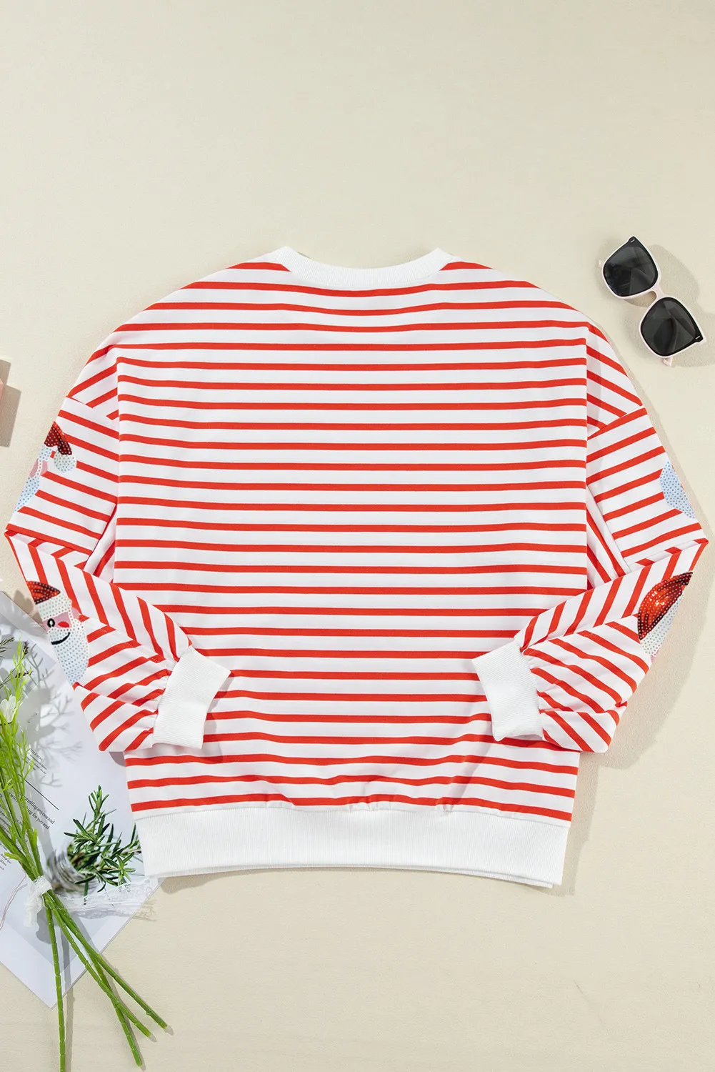 Sequin Santa Striped Round Neck Long Sleeve Sweatshirt, image 2