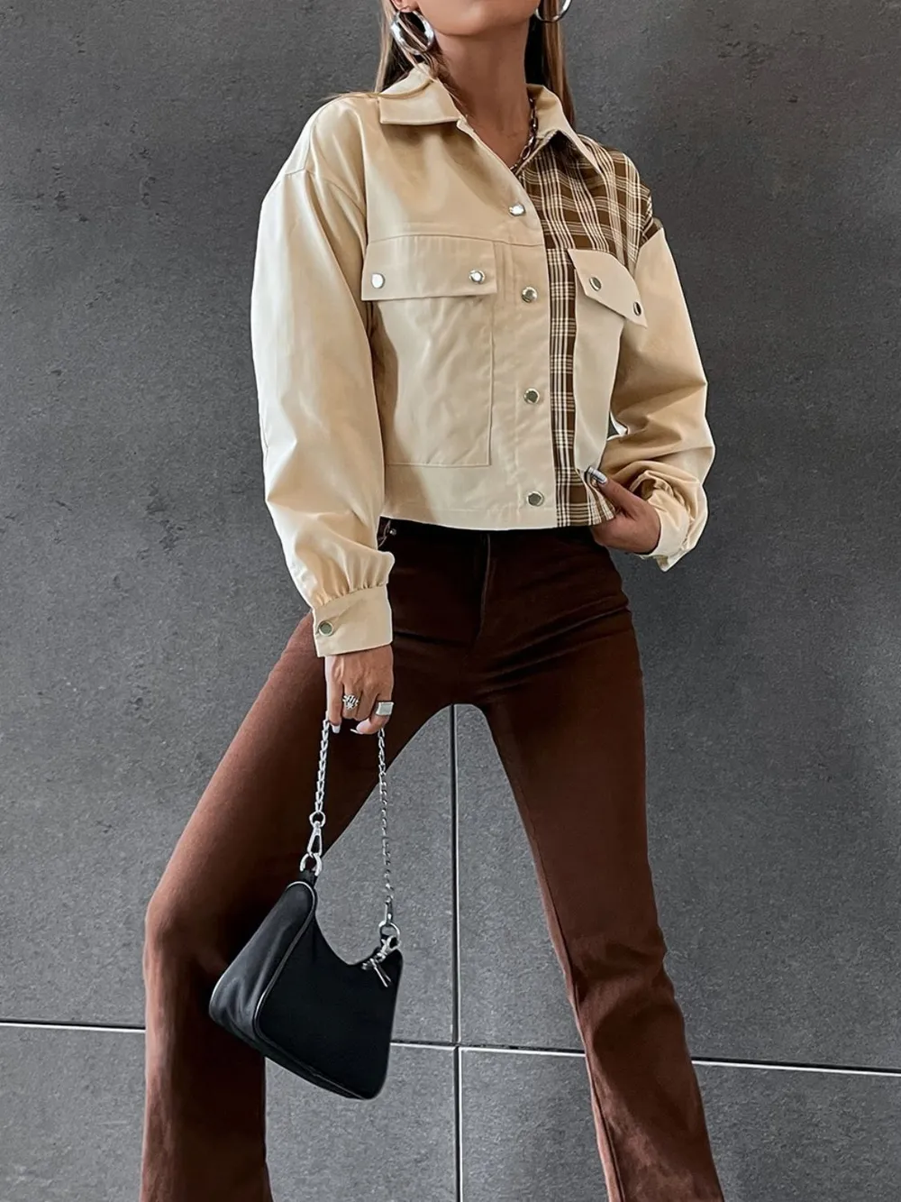 Snap Down Color Block Plaid Jacket, image 6