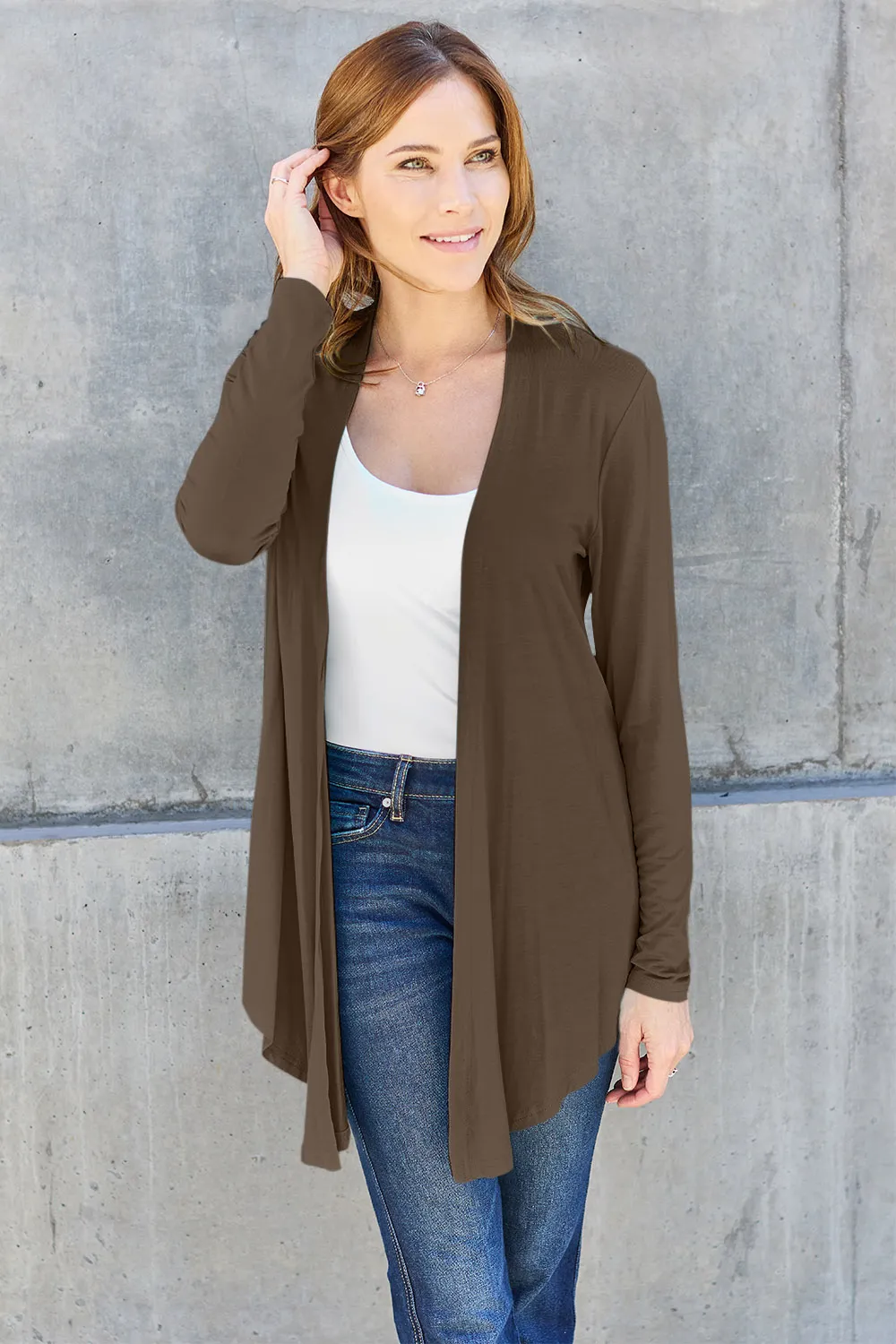 Full Size Open Front Long Sleeve Cardigan, image 6
