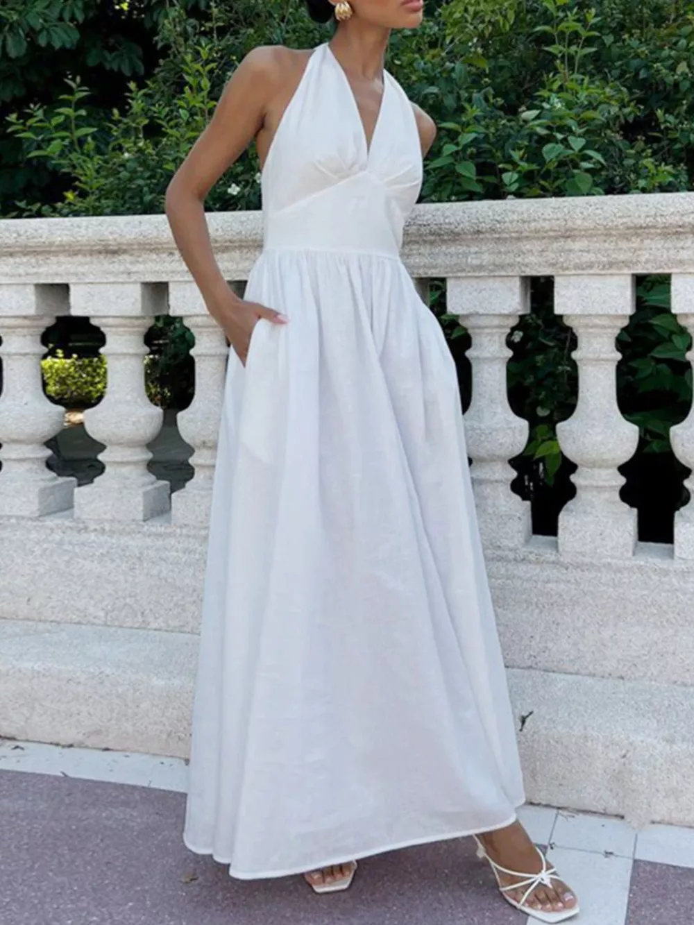 Halter Neck Flowy Maxi Dress, image 4