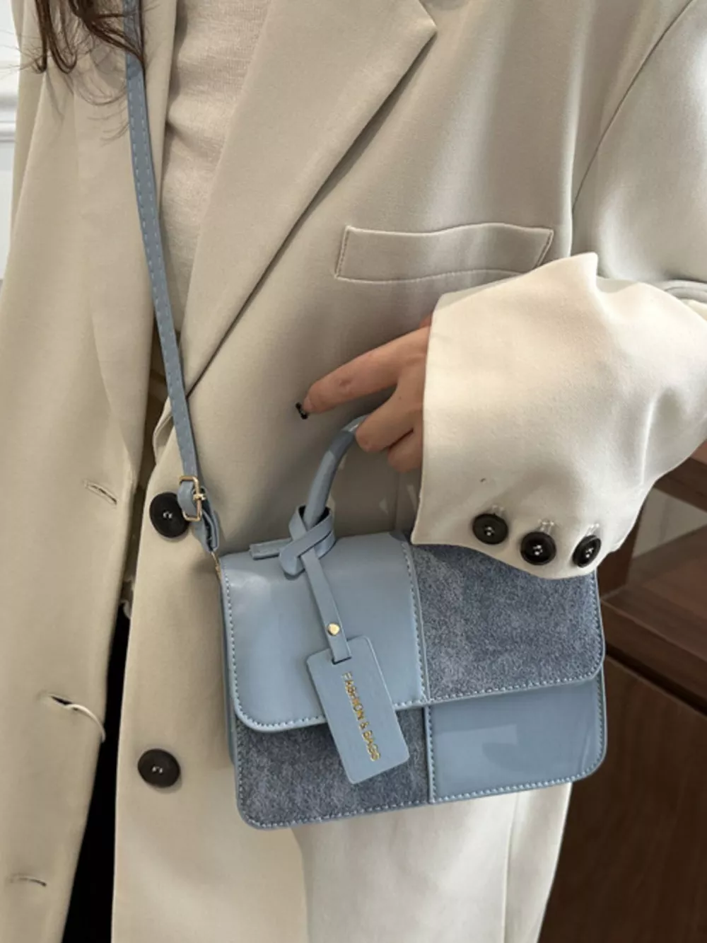 Color Block Flap Crossbody Bag with Top Handle, image 10