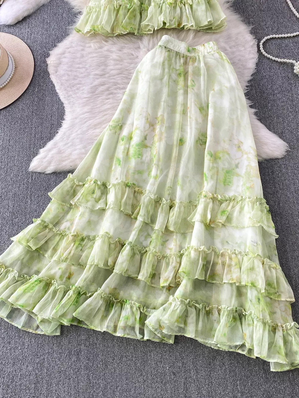 Floral Print Ruffle Hem Blouse and Skirt Set, image 4