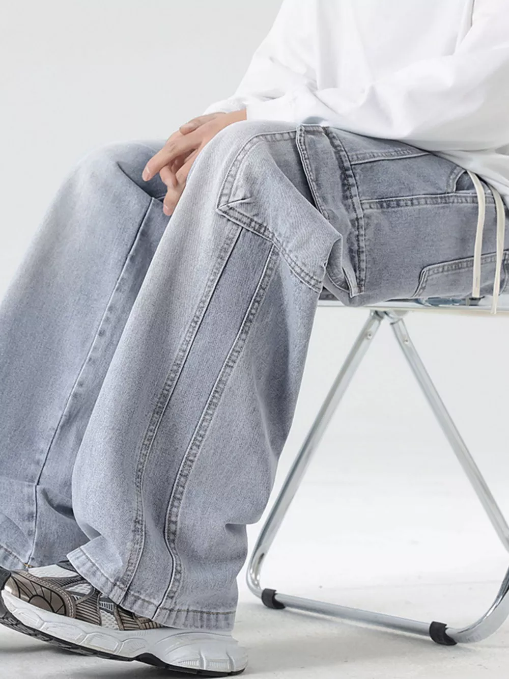 Men's Full Size Wash Wide Leg Cargo Jeans Plus Size, image 7