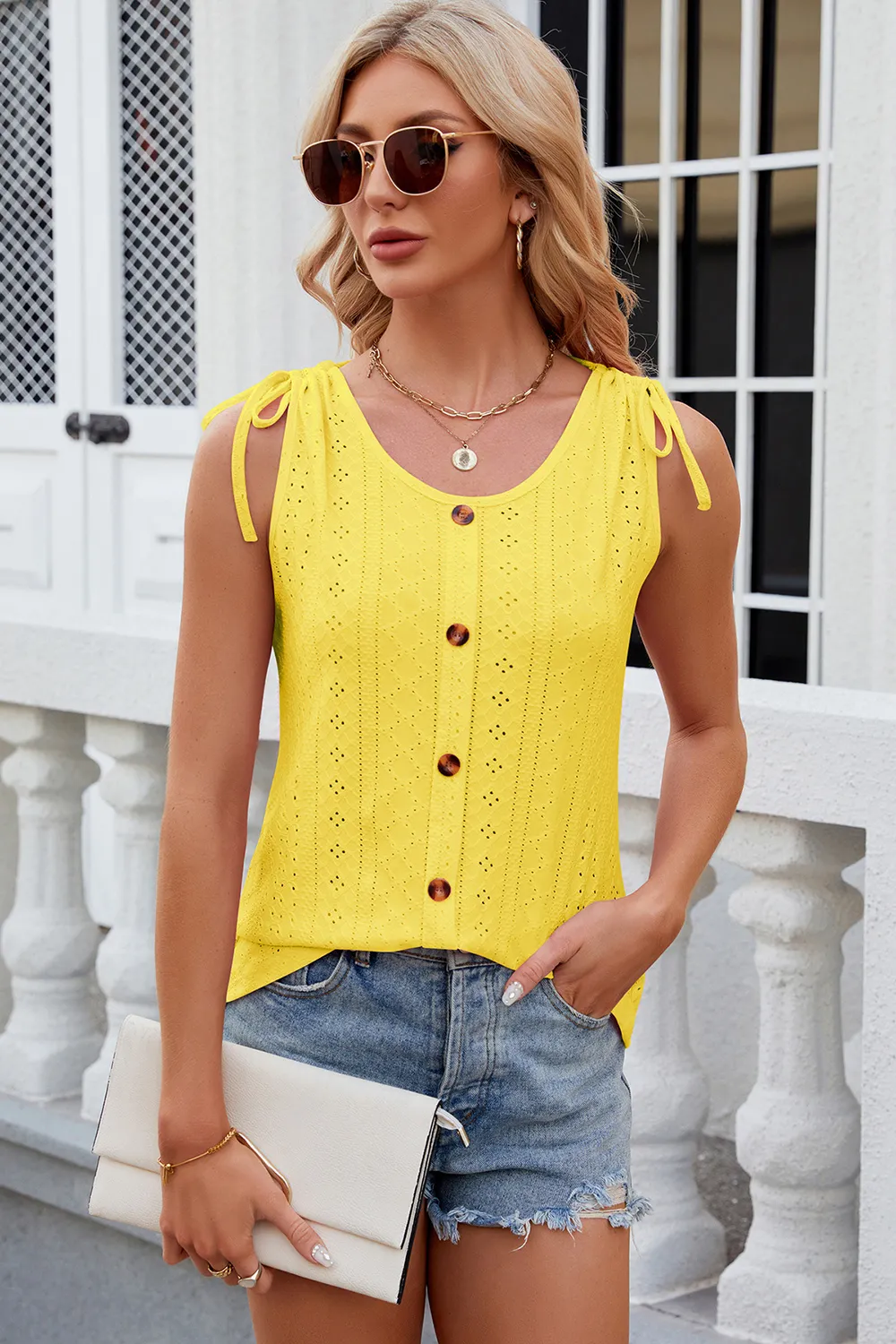 Eyelet Round Neck Wide Strap Tank, image 25