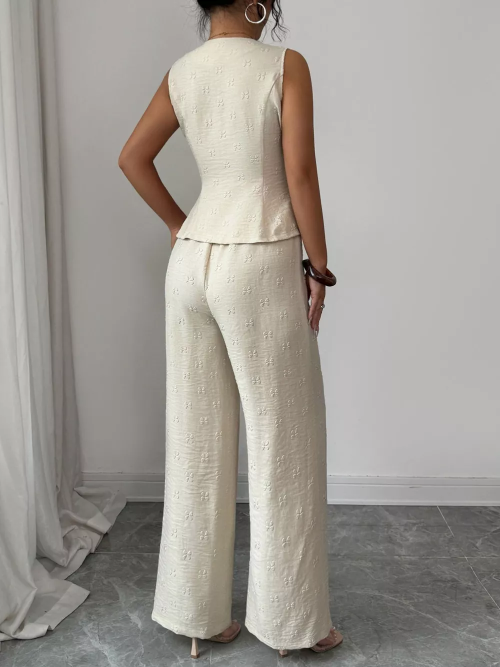 Sleeveless Peplum Top and Wide Leg Pants Set, image 5