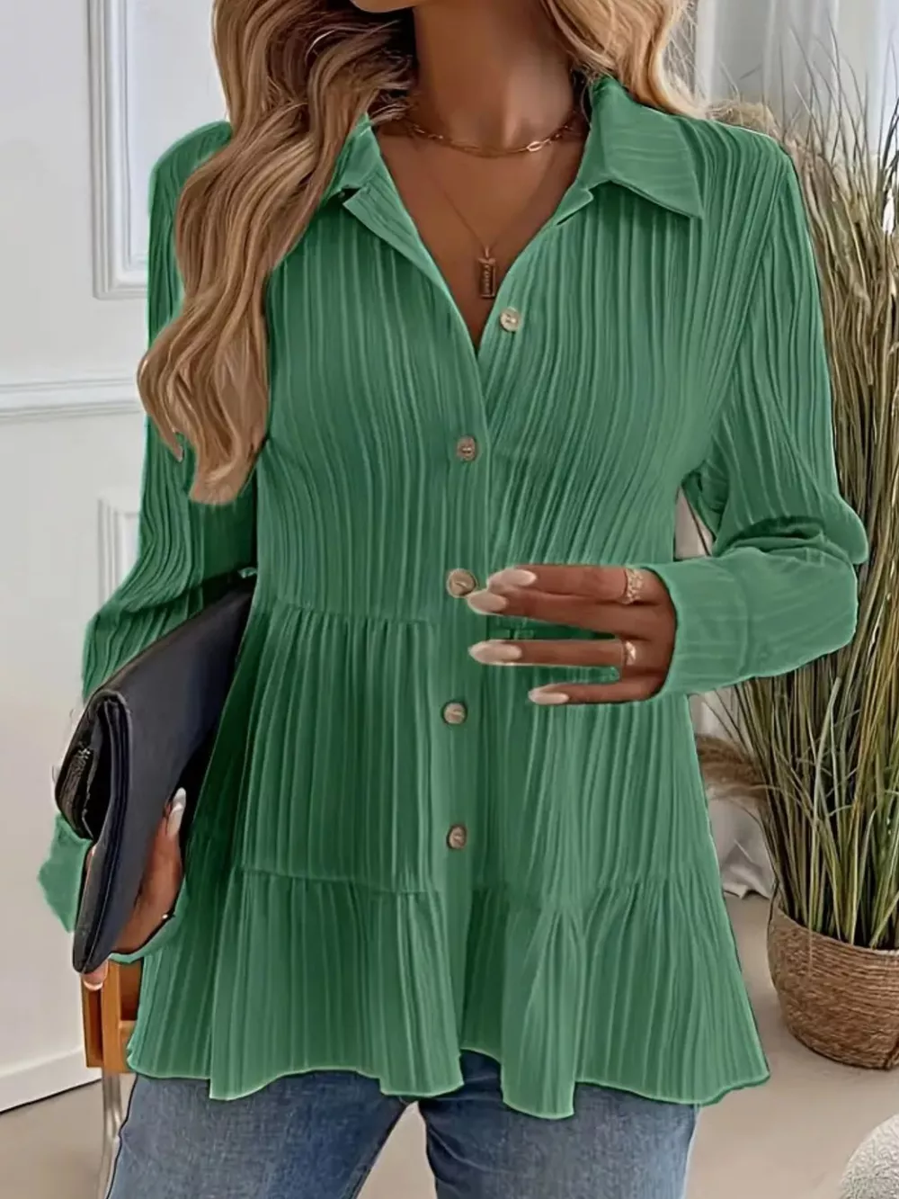 Button-Down Long Sleeve Tiered Shirt, image 17