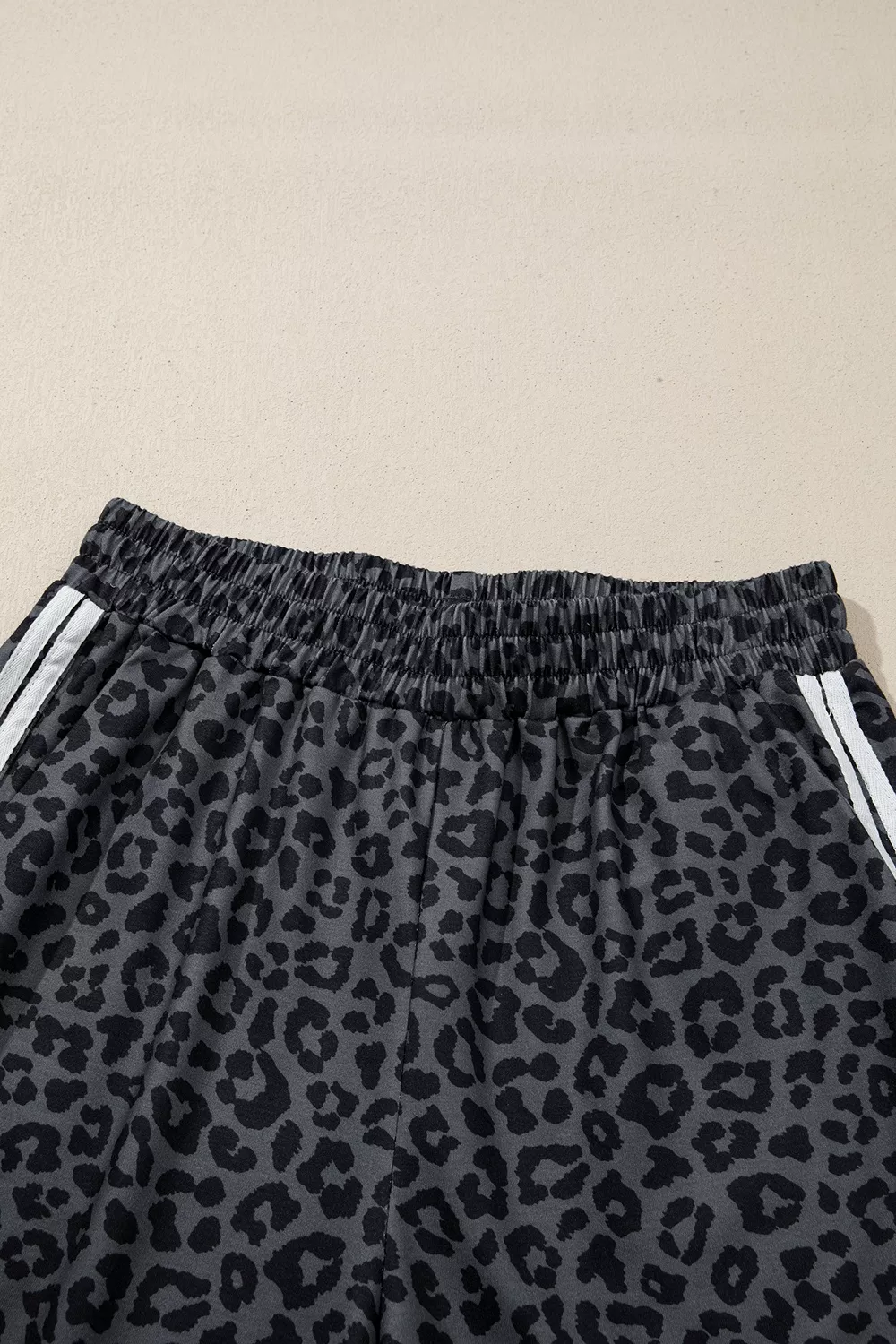 Leopard Print Varsity Striped Detail 3/4 Sleeve Top Shift Pant Set, image 7