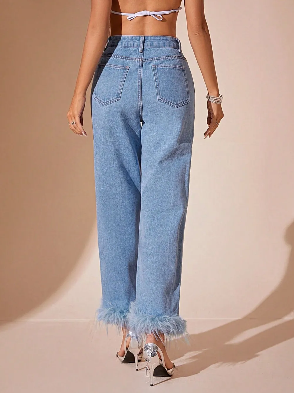Plush Hem High Rise Straight Jeans, image 3
