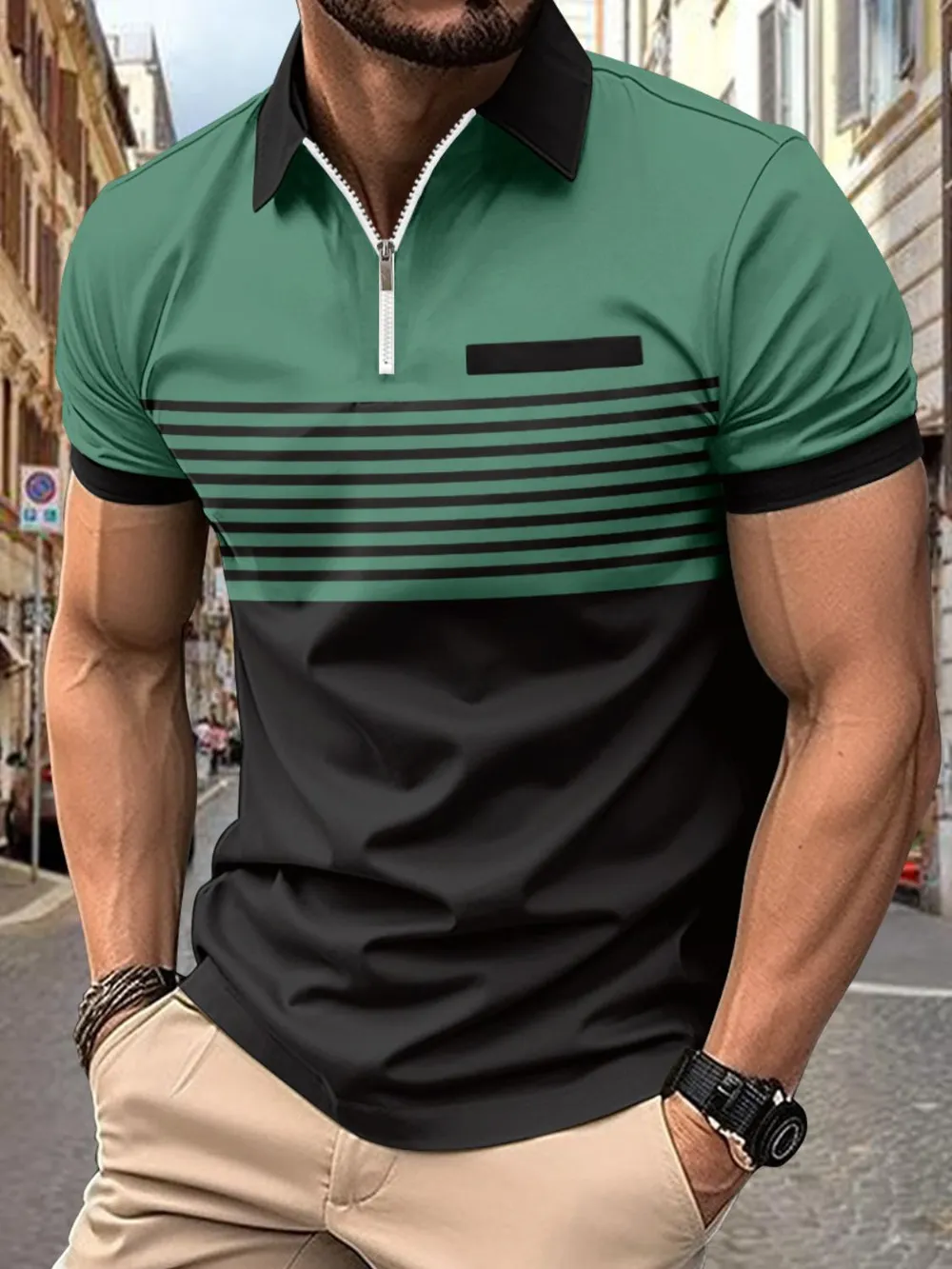 Men's Full Size Collared Neck Contrast Polo Plus Size, image 2
