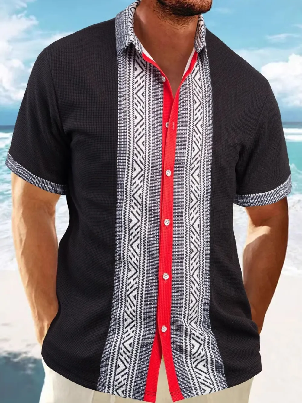 Men's Full Size Contrast Button Down Short Sleeve Shirt Plus Size, image 2
