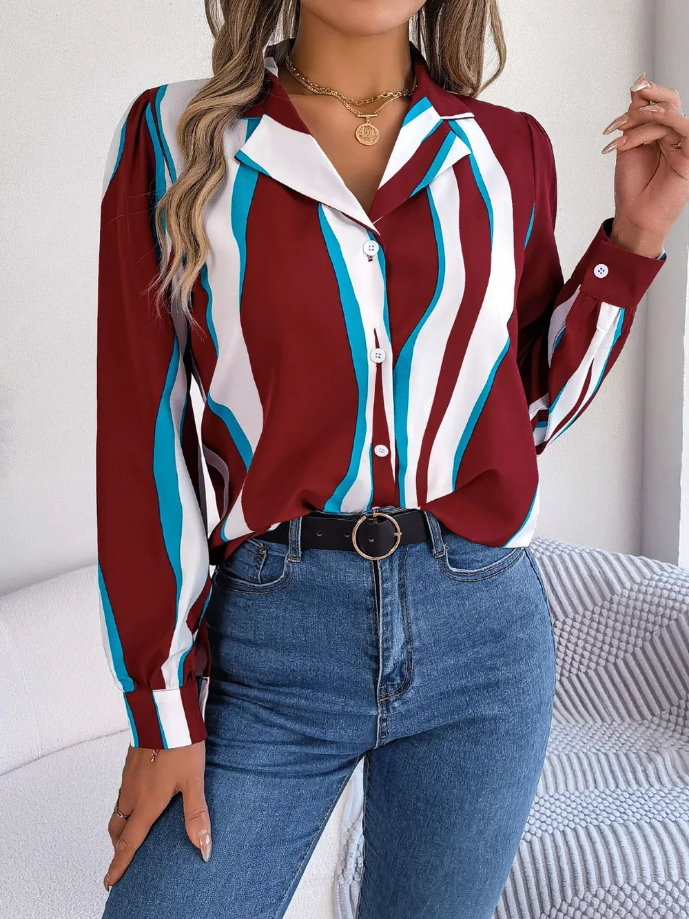 Printed Button Up Long Sleeve Shirt, image 5