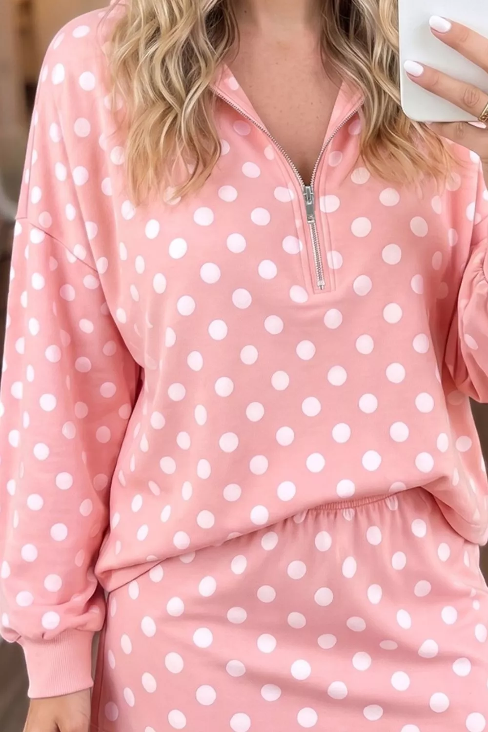 Polka Dot Hooded Long Sleeve Top Casual Mini Skort Set