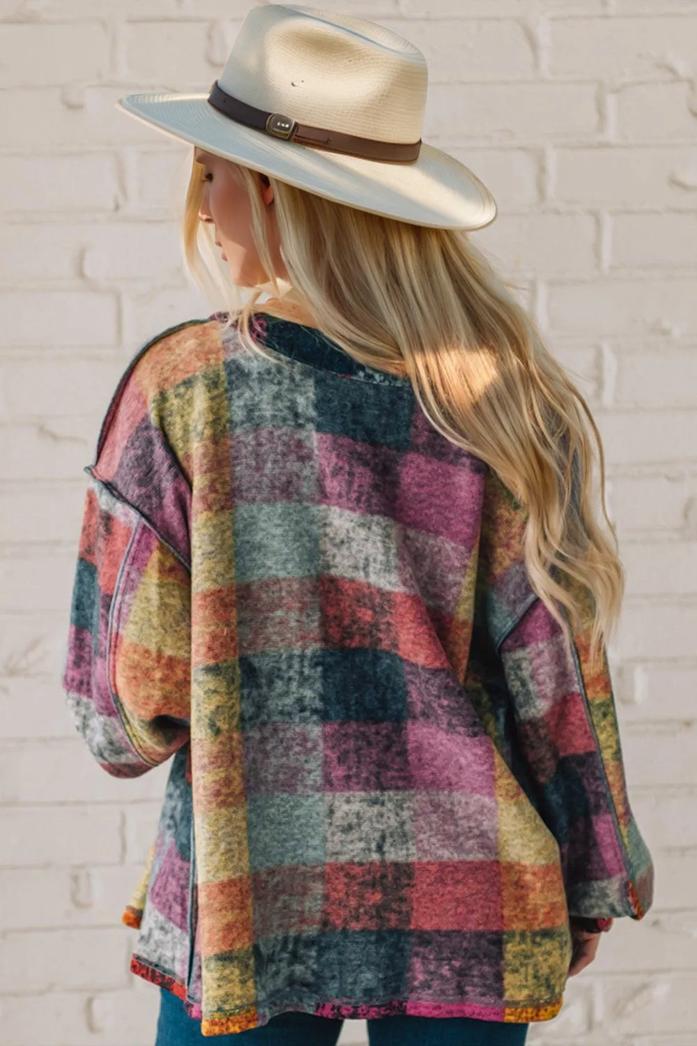 Full Size Exposed Seam Button Up Fleece Shacket, image 2
