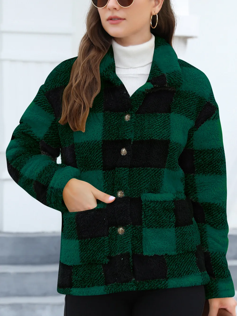 Button Up Drop Shoulder Fuzzy Jacket, image 7