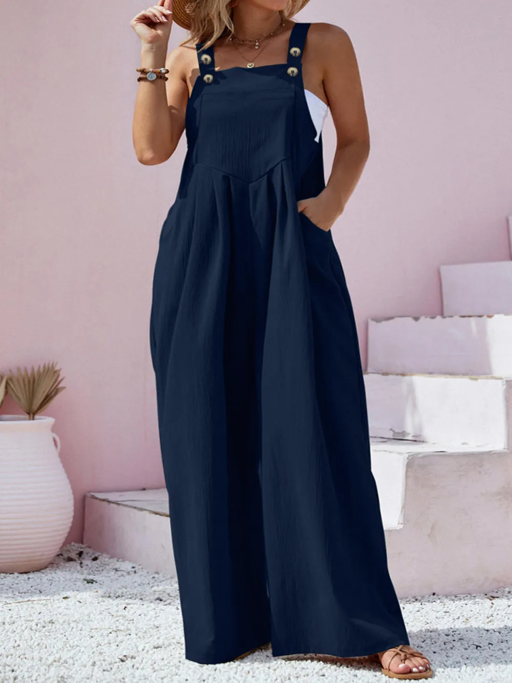 Plus Size Square Neck Wide Leg Overalls, image 7