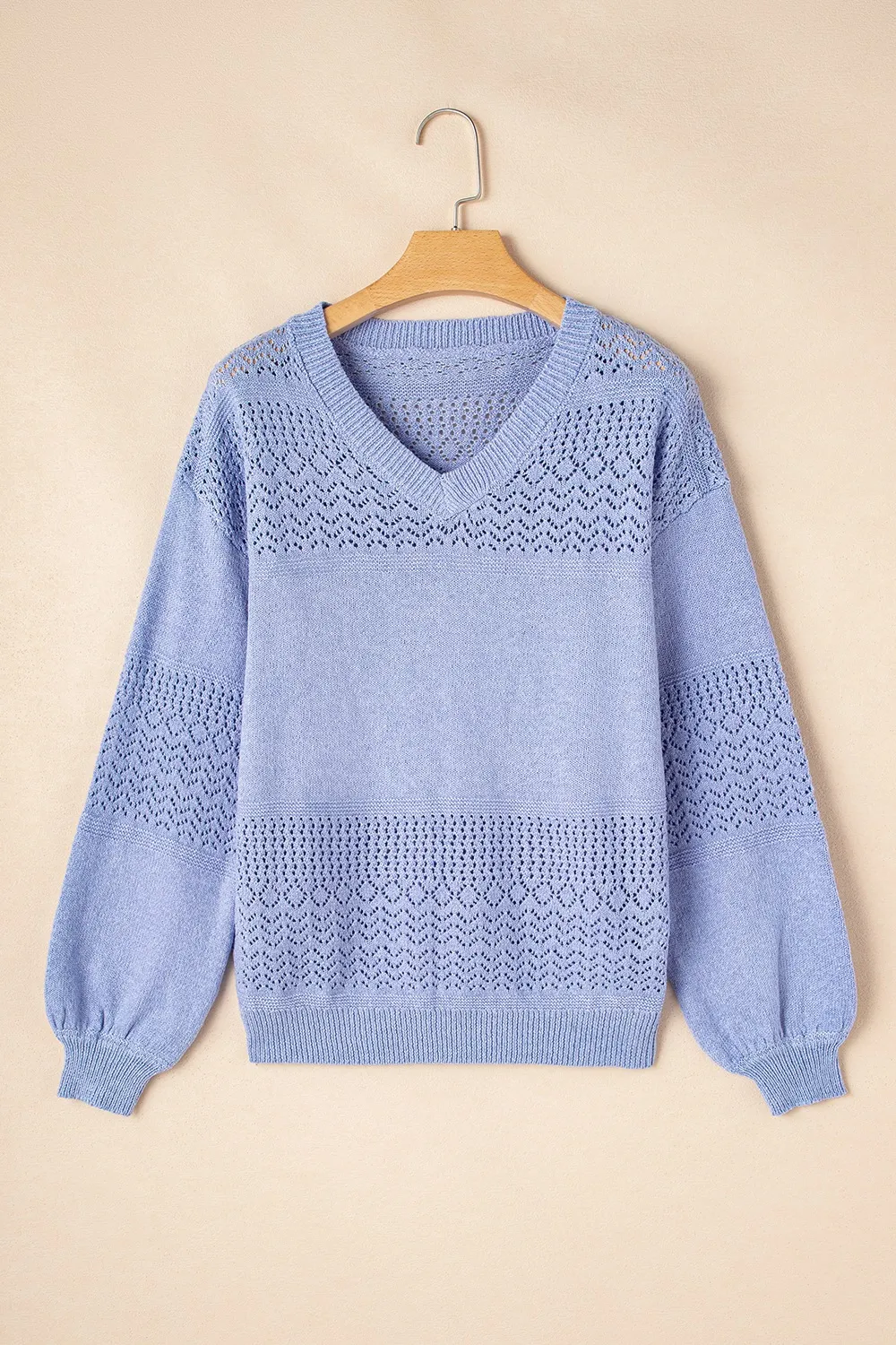 Openwork V-Neck Long Sleeve Sweater, image 5