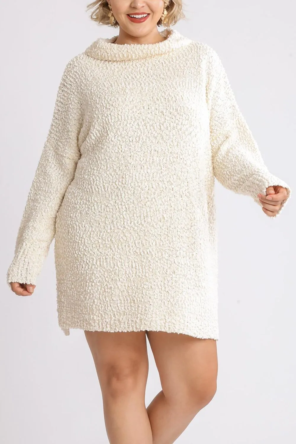 Full Size High Low Long Sleeve Boucle Sweater Dress Plus Size, image 4
