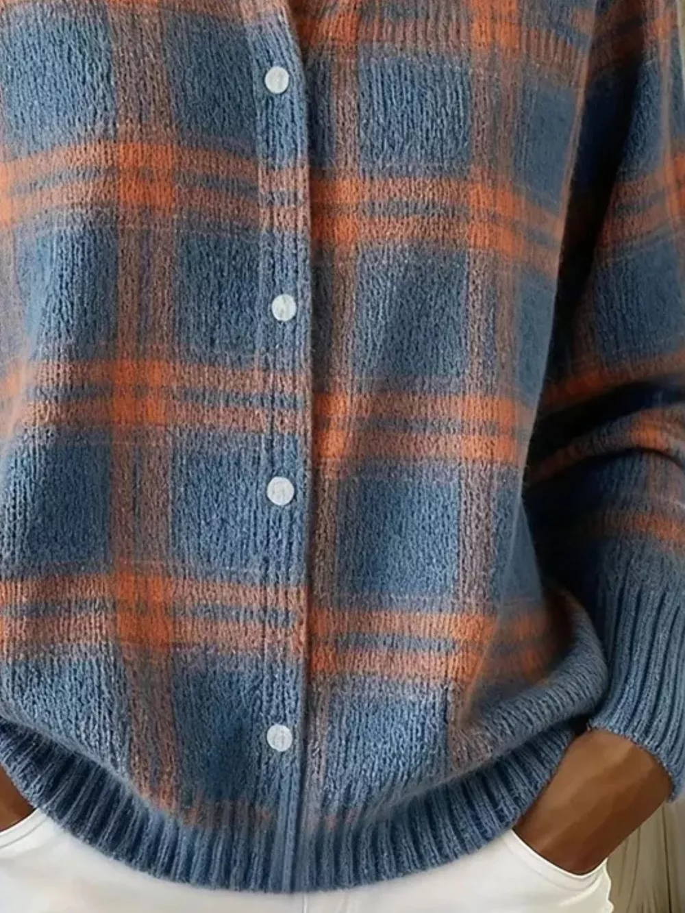 Full Size Plaid Button-Down Knit Cardigan Plus Size, image 3