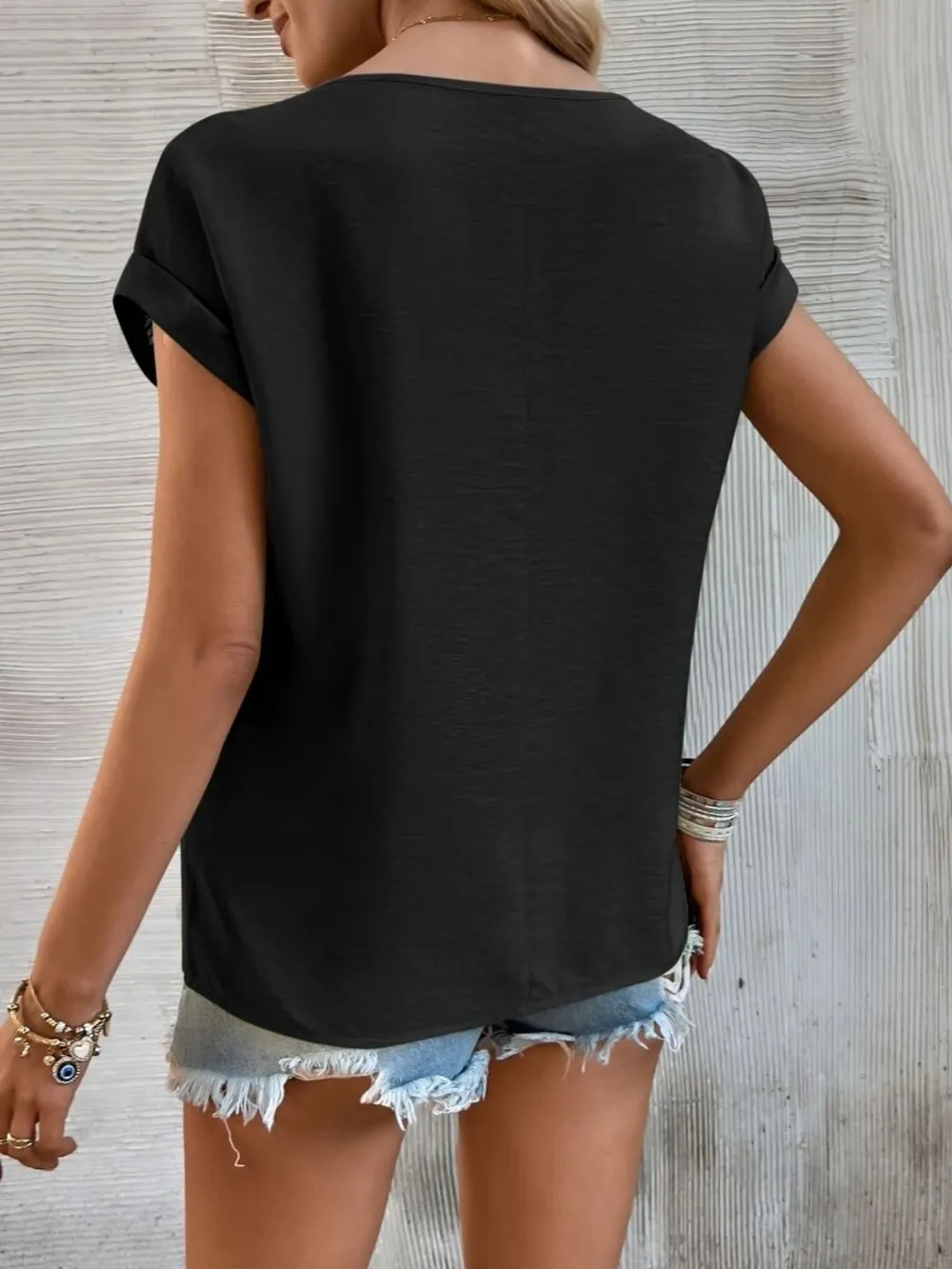 Cutout Round Neck Short Sleeve Top, image 18