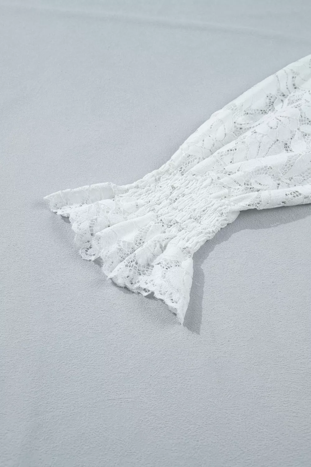 Ruffled Round Neck Long Flounce Sleeve Sheer Lace Blouse, image 9