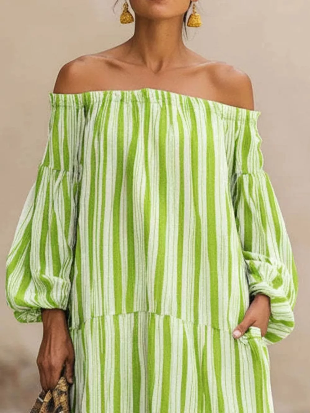 Off-Shoulder Striped Maxi Dress, image 3
