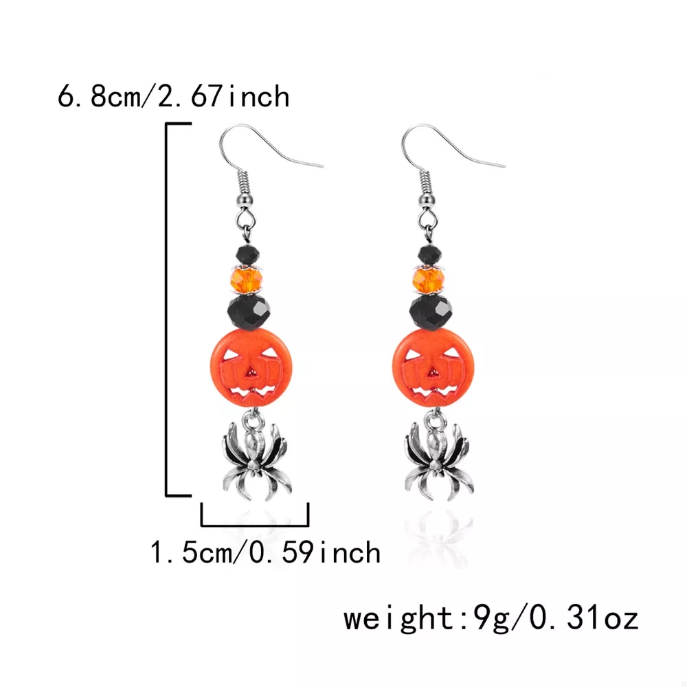 Halloween Spider Pumpkin Drop Earrings, image 2