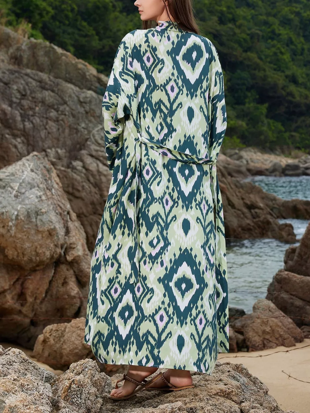 Boho Print Long Sleeve Beach Cover-Up, image 5