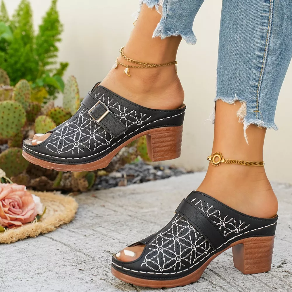 Buckle Decor Block Heel Sandals, image 4