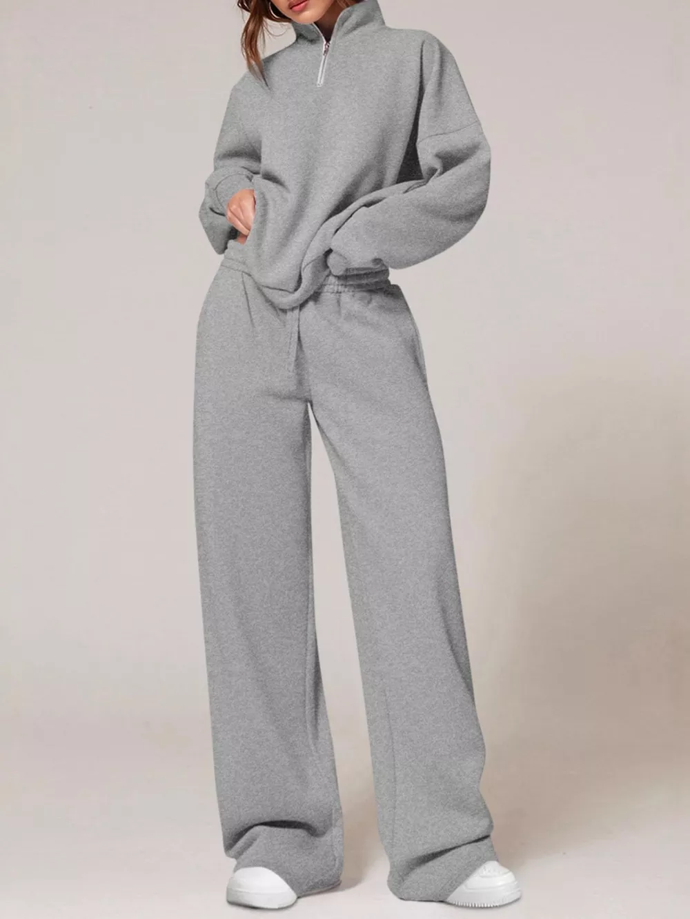 Half-Zip Sweatshirt and Wide-Leg Sweatpants Set, image 25