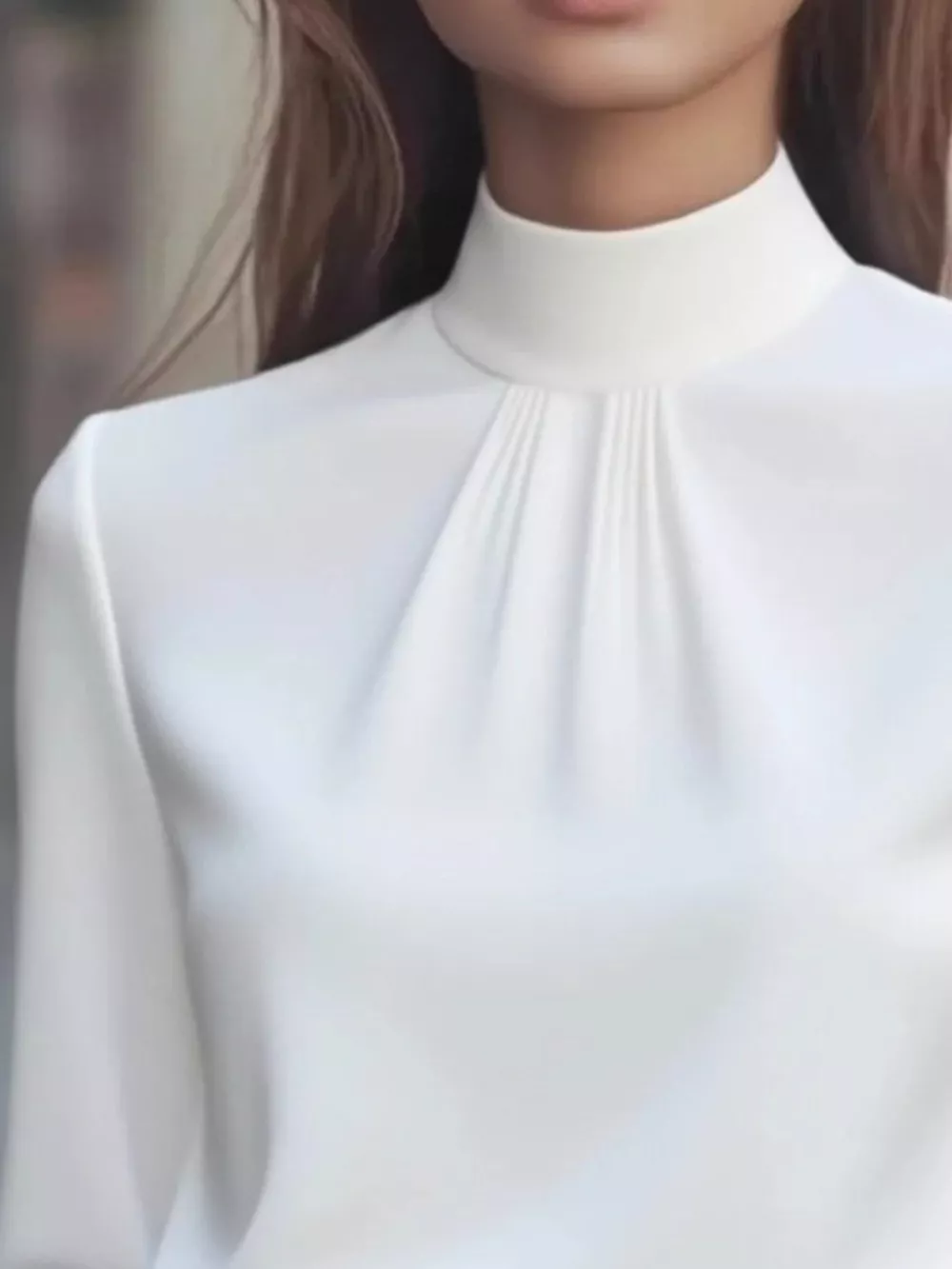 Mock Neck Long Sleeve Blouse with Pleated Detail, image 11