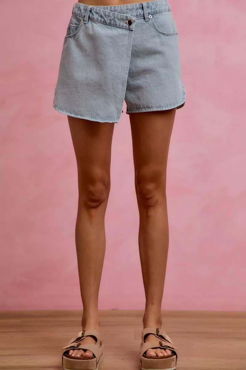 Washed Denim Wrap Skorts, image 9