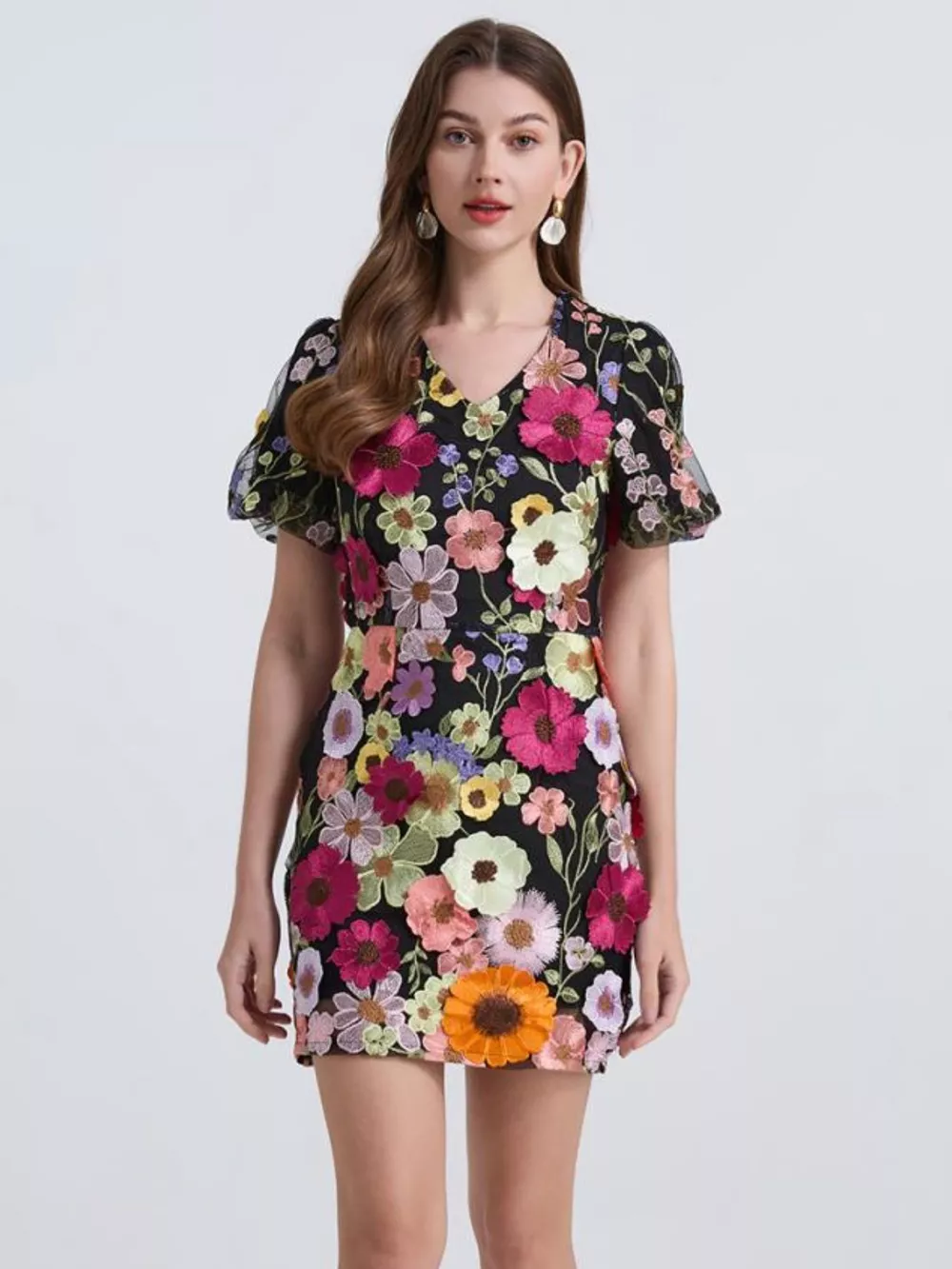 Floral Puff Sleeve Mini Dress, image 3