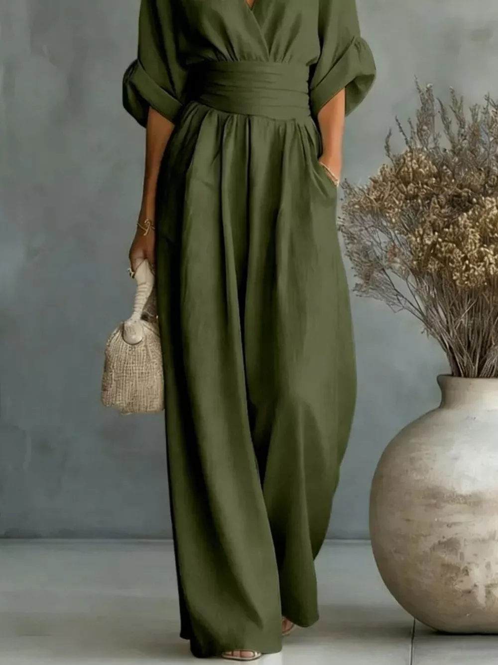 Full Size Half Sleeve Wide-Leg Jumpsuit Plus Size, image 15
