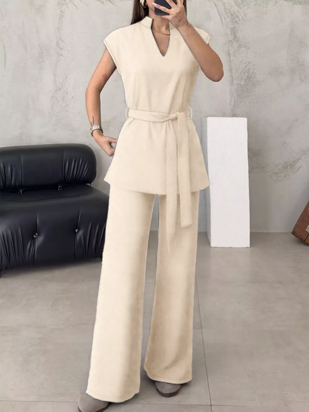 Sleeveless Top and Wide-Leg Pants Set, image 2