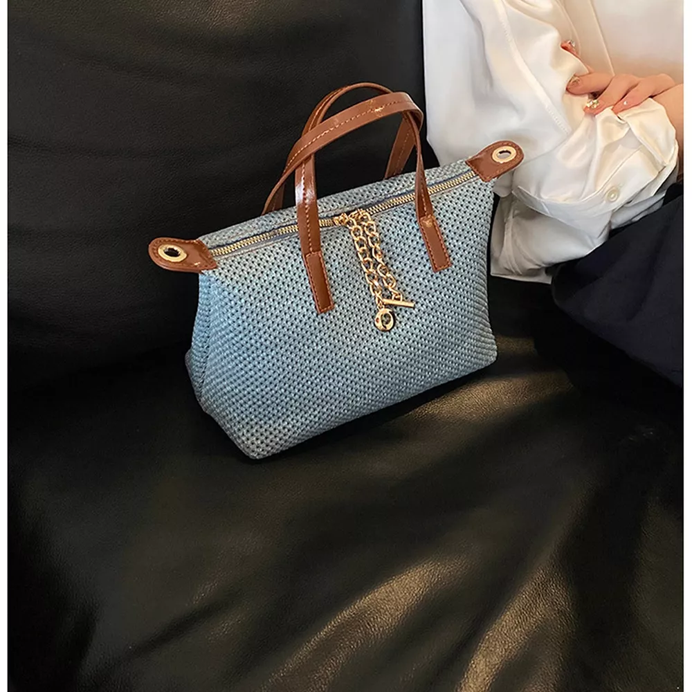 Woven Crossbody Bag with Leather Accents, image 4