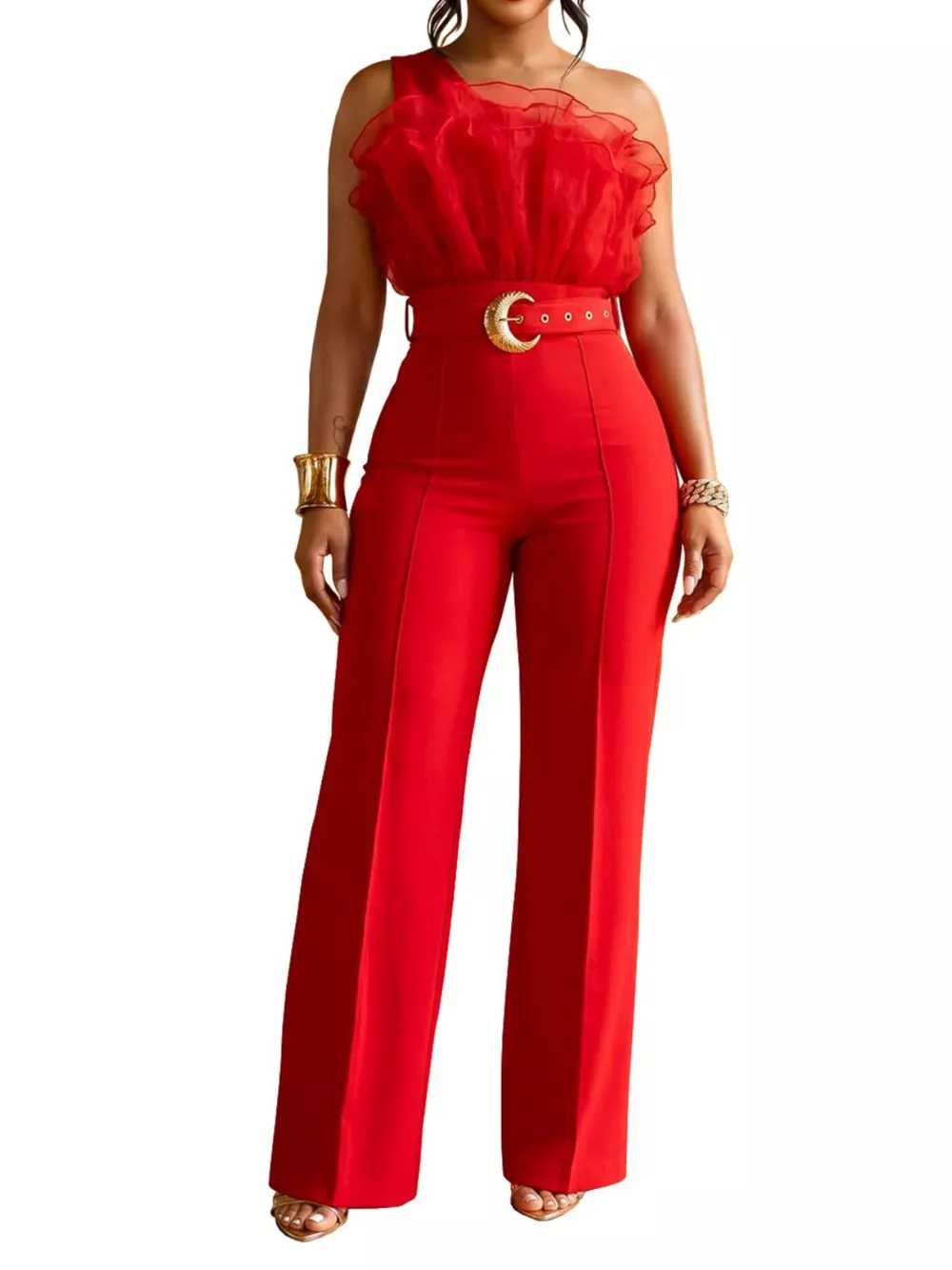 One-Shoulder Ruffled Wide-Leg Jumpsuit, image 8