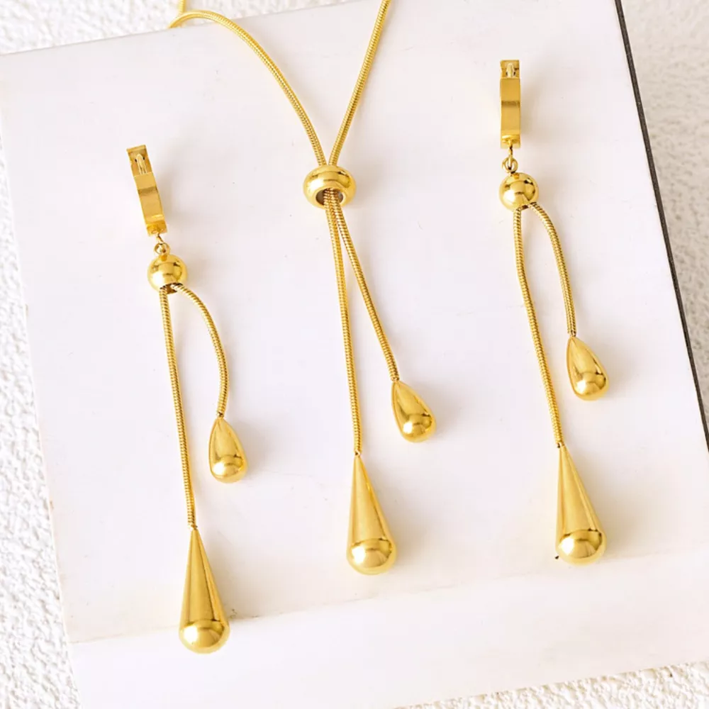 Teardrop Pendant Necklace and Earrings Jewelry Set, image 2