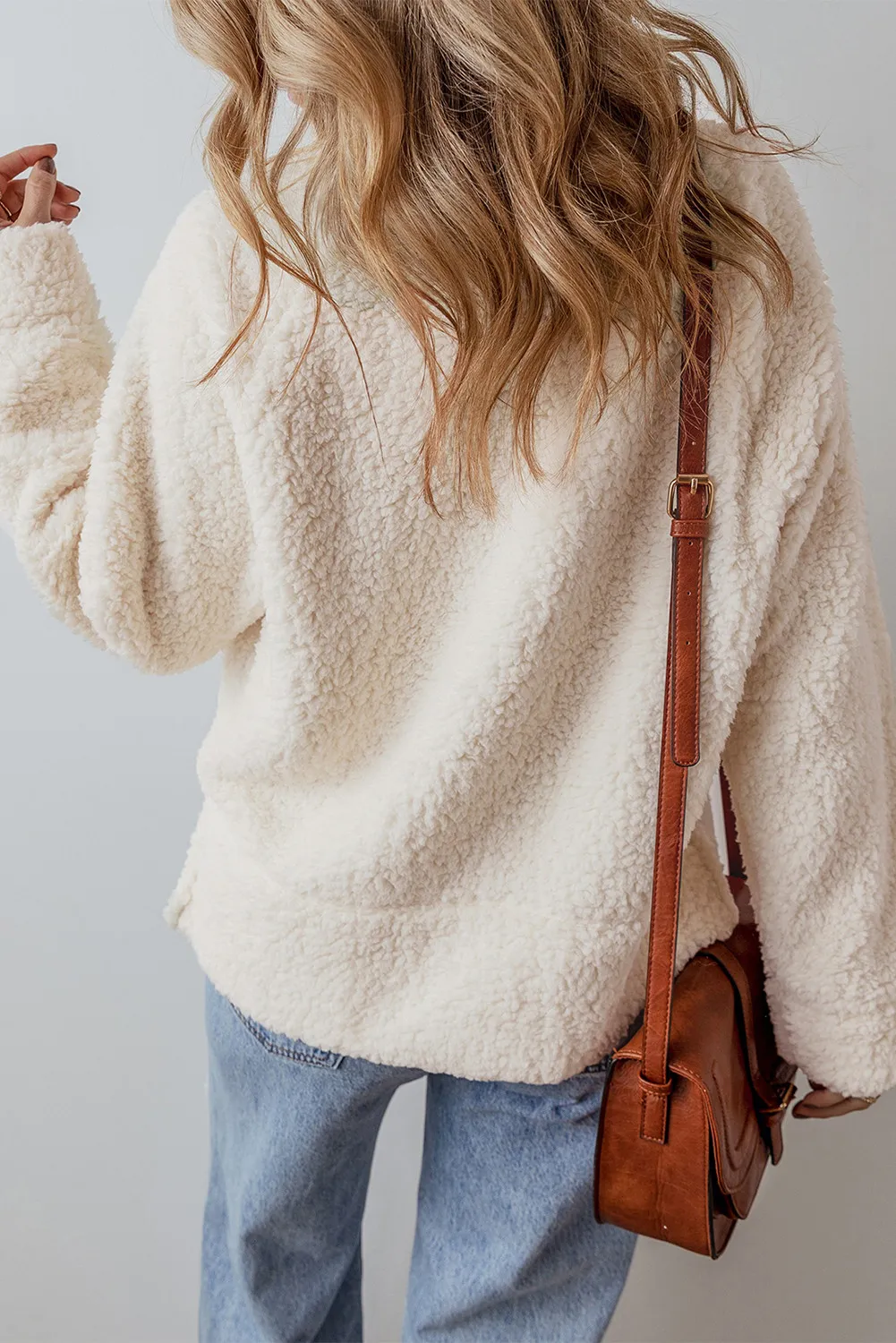 Turtleneck Long Sleeve Slit Fleece Sweatshirt, image 3