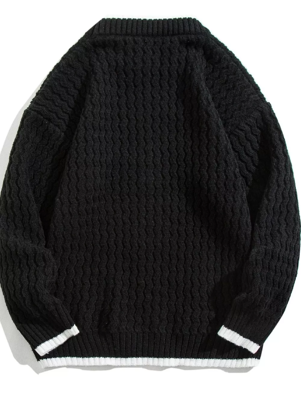 Men's Plus Size Round Neck Textured Knit Sweater, image 3
