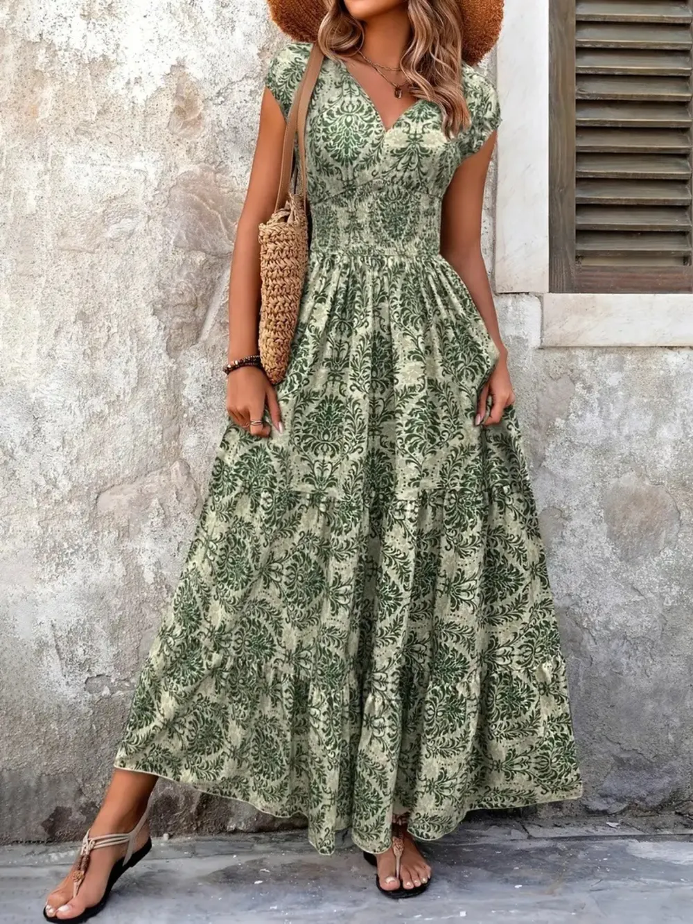 Vintage Floral Cap Sleeve Maxi Dress, image 2