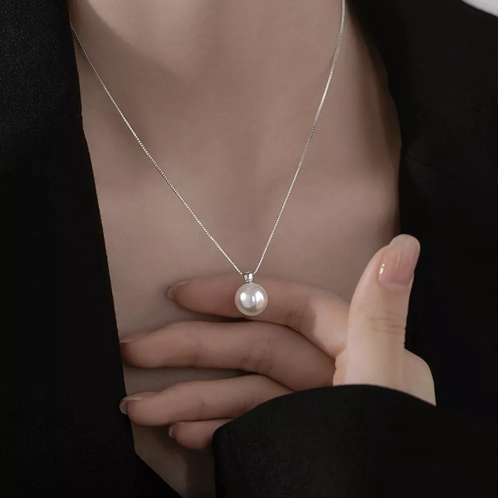 925 Sterling Silver Bead Pearl Necklace, image 2