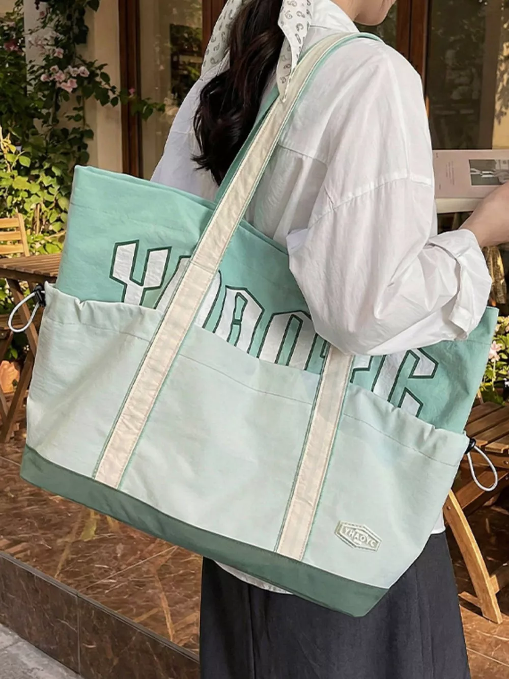 Drawstring Letter Shoulder Bag, image 8